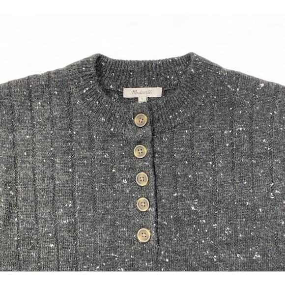 Madewell NWT Wool Blend Speckled Henley Sweater Black Sz S $89.50 Retail - Picture 2 of 6